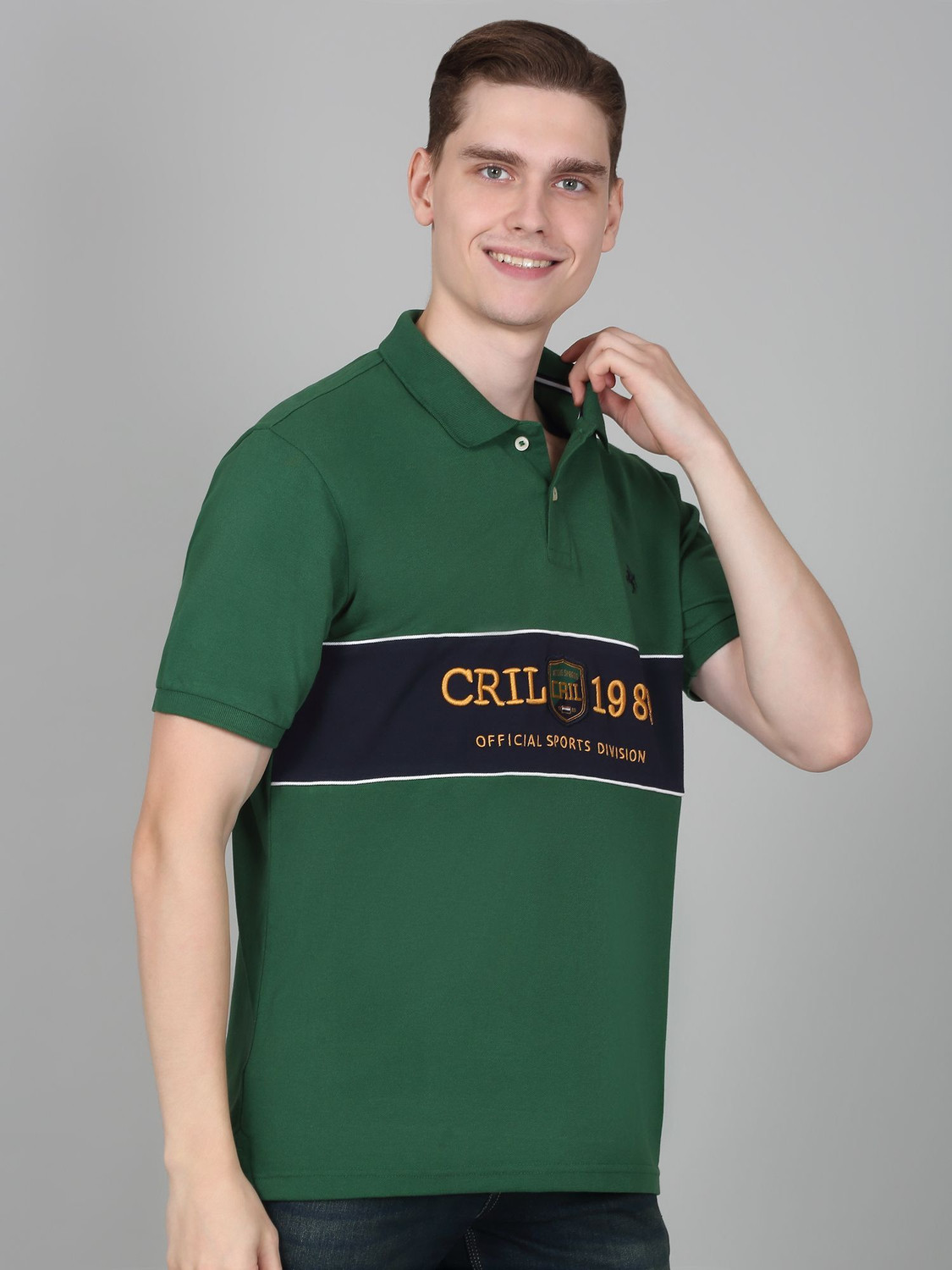 Image of CANTABIL Printed Men Polo Neck Green T-Shirt