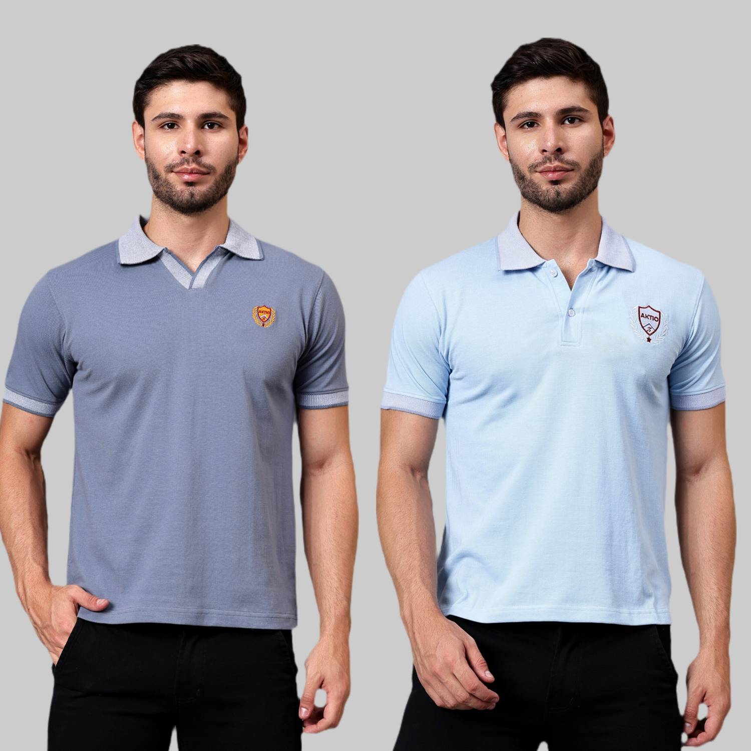 AKTIO Solid Men Polo Neck Multicolor T-Shirt