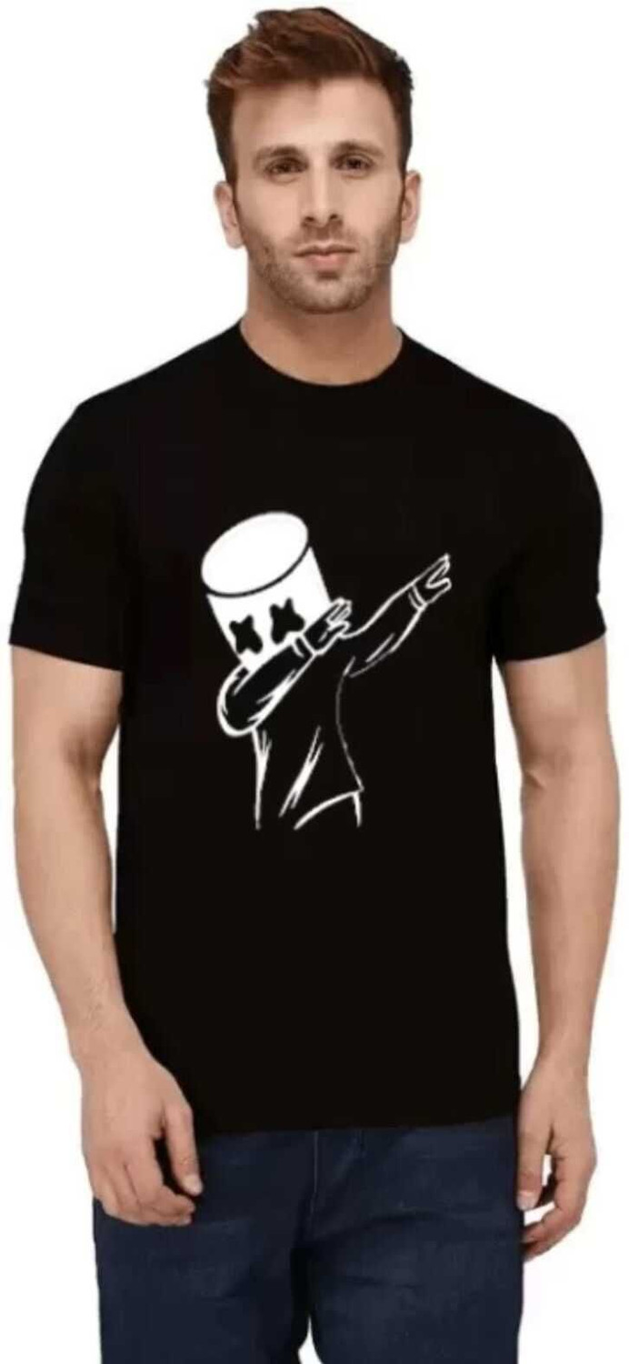 Image of squareretails Printed Men Round Neck Black, Grey T-Shirt