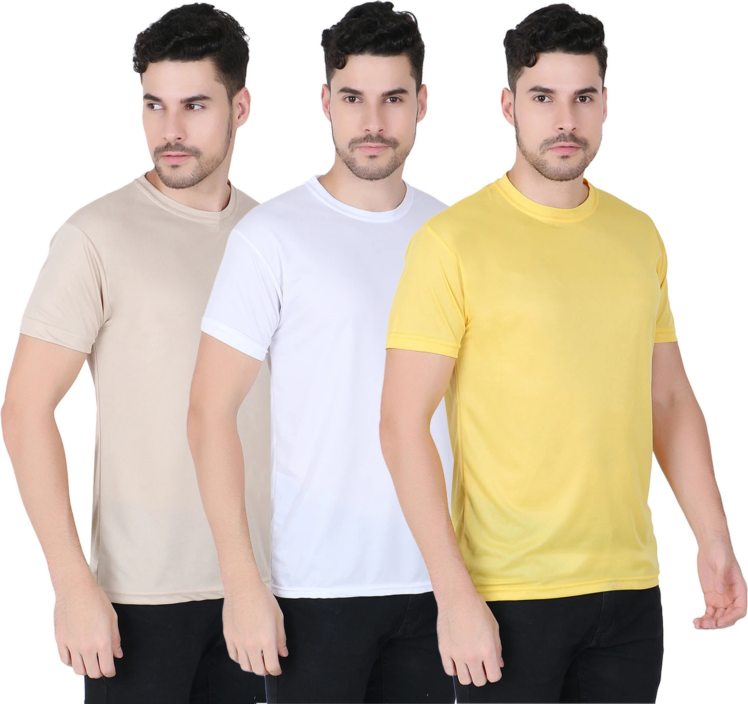Image of FABSHORE Solid Men Round Neck Multicolor T-Shirt