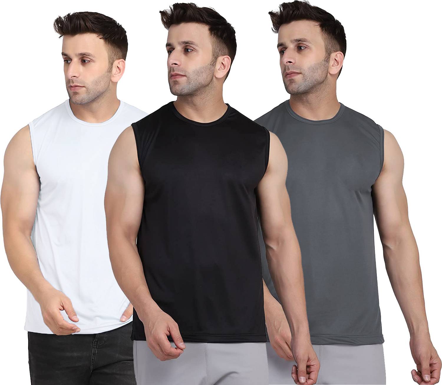 UDI n ADI Pack of 3 Men Solid Round Neck Polyester Black, White,