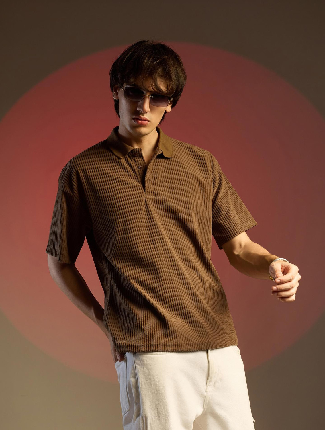 Image of CAMPUS SUTRA Solid Men Polo Neck Brown T-Shirt