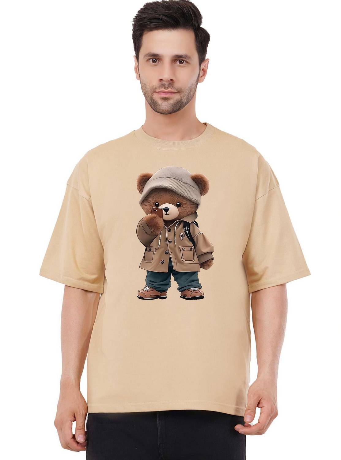 BELTLY Printed Men Round Neck Beige T-Shirt