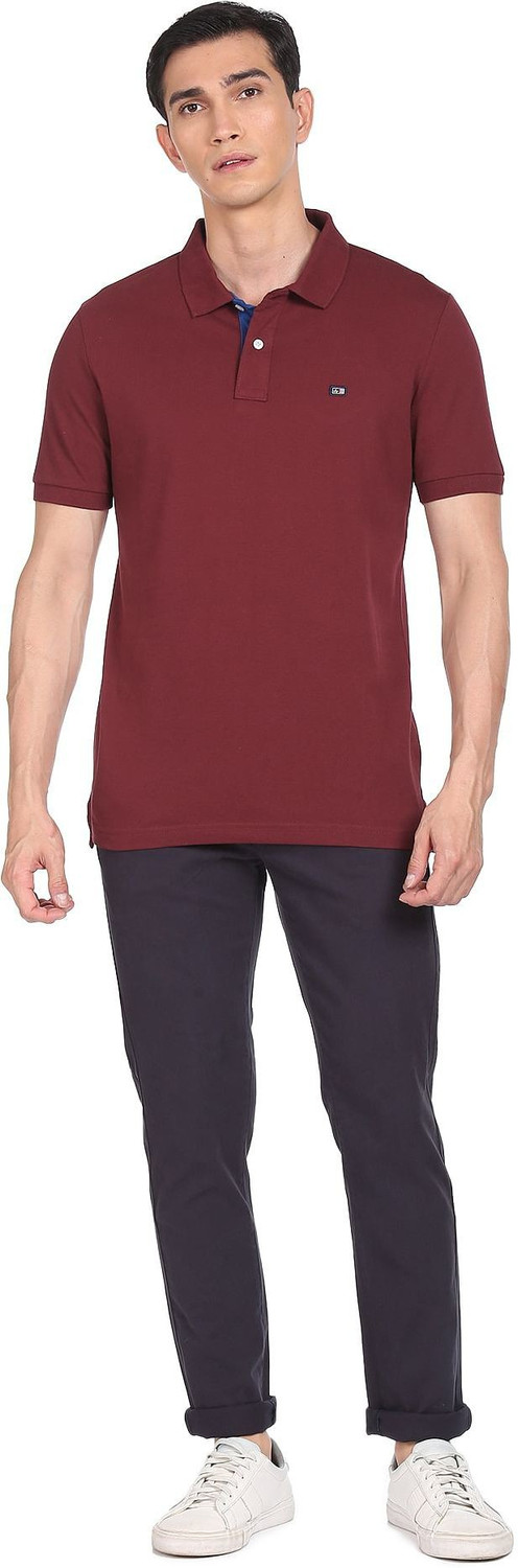 Image of ARROW Solid Men Polo Neck Red T-Shirt