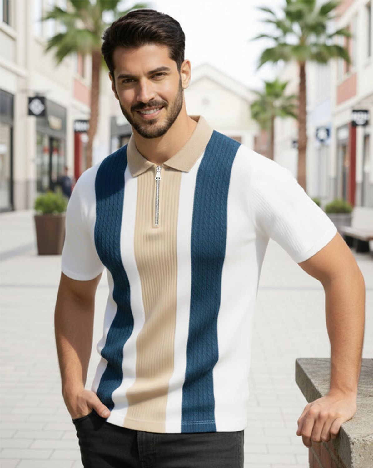 Image of ENITOR Self Design Men Polo Neck Blue T-Shirt