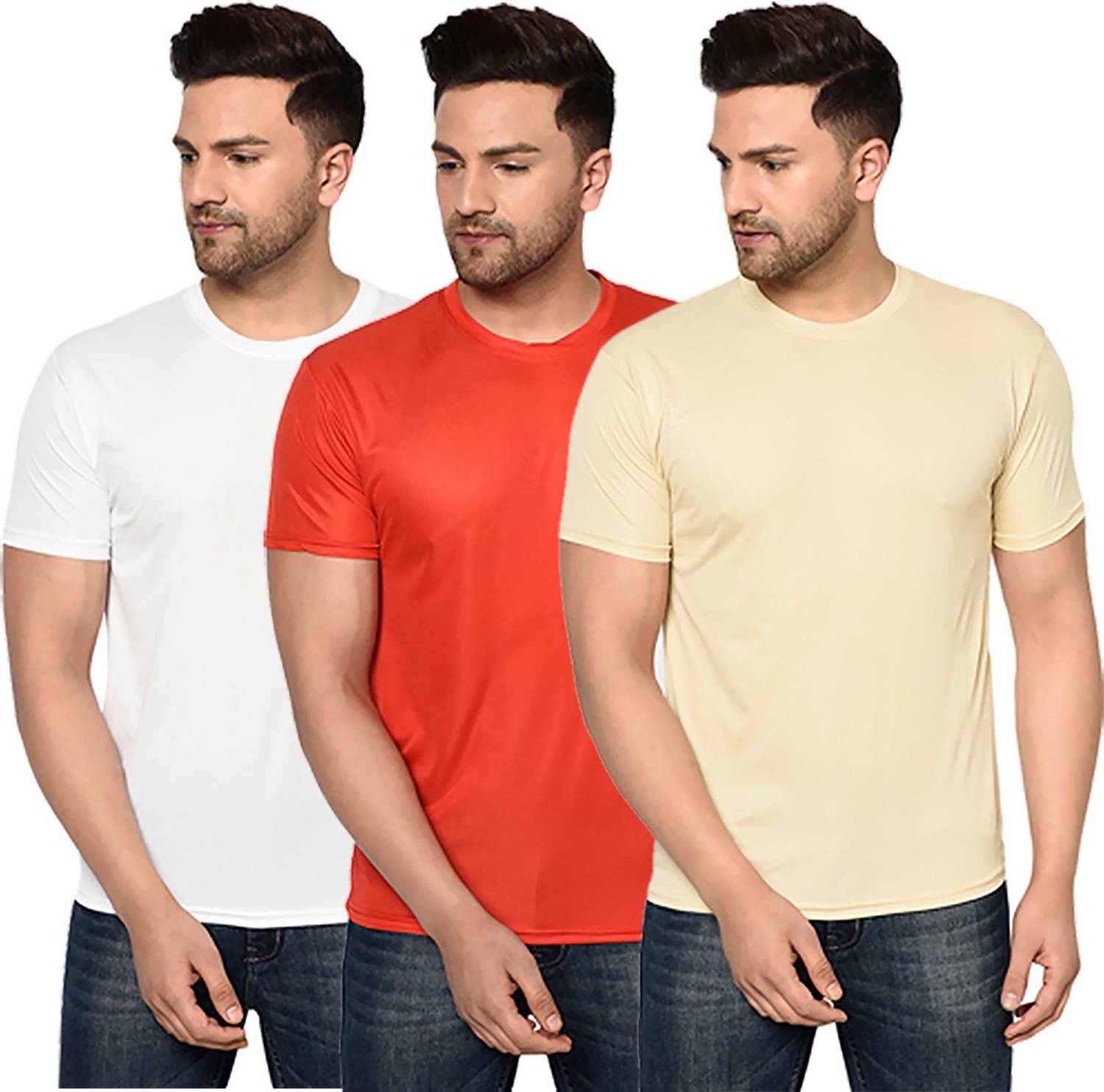 InkTees Pack of 3 Men Solid Regular Fit Plain T-Shirt Multicolor