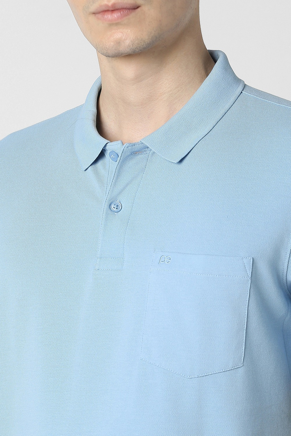 Image of PETER ENGLAND Men Solid Polo Neck Polycotton Light Blue T-Shirt