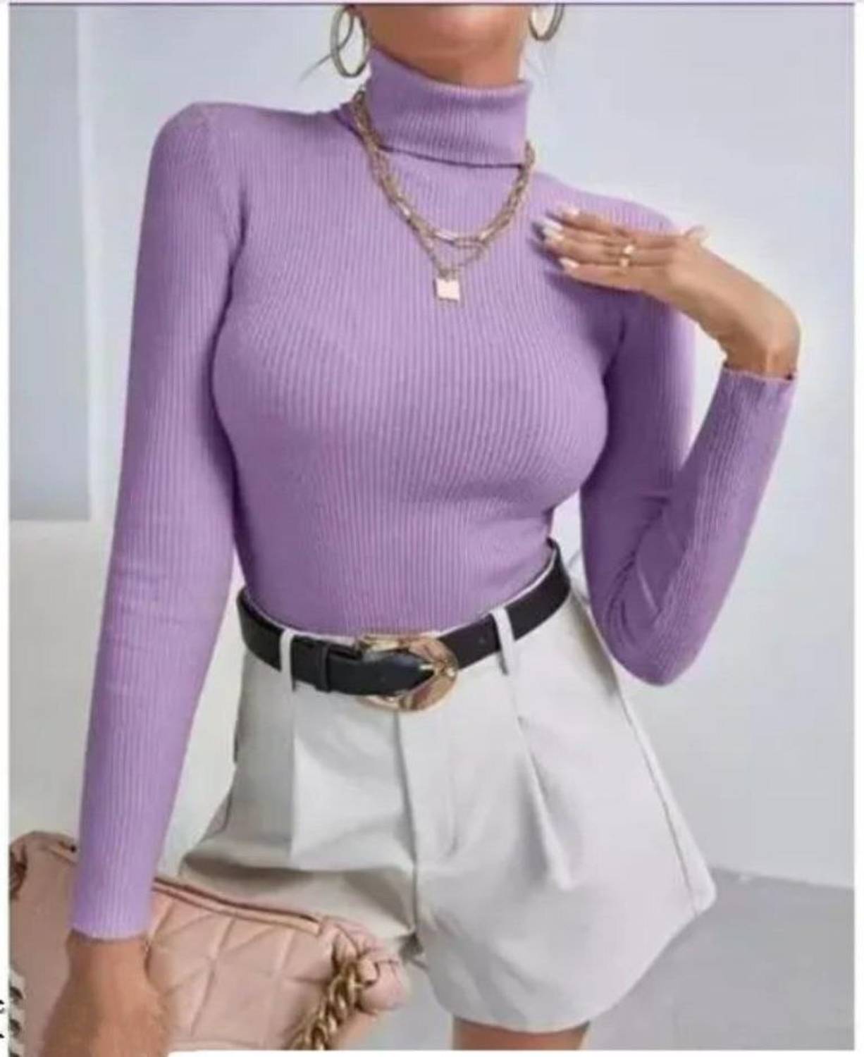BNK Solid Women High Neck Purple T-Shirt