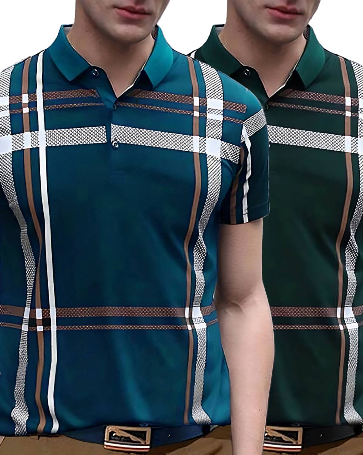 AUSK Pack of 2 Men Checkered Polo Neck Cotton Blend Multicolor T-
