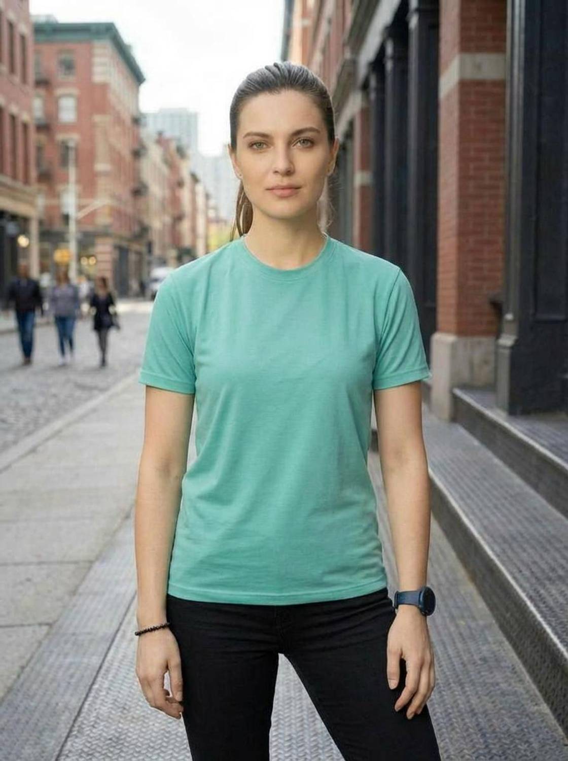 ANAND Solid Women Round Neck Green T-Shirt