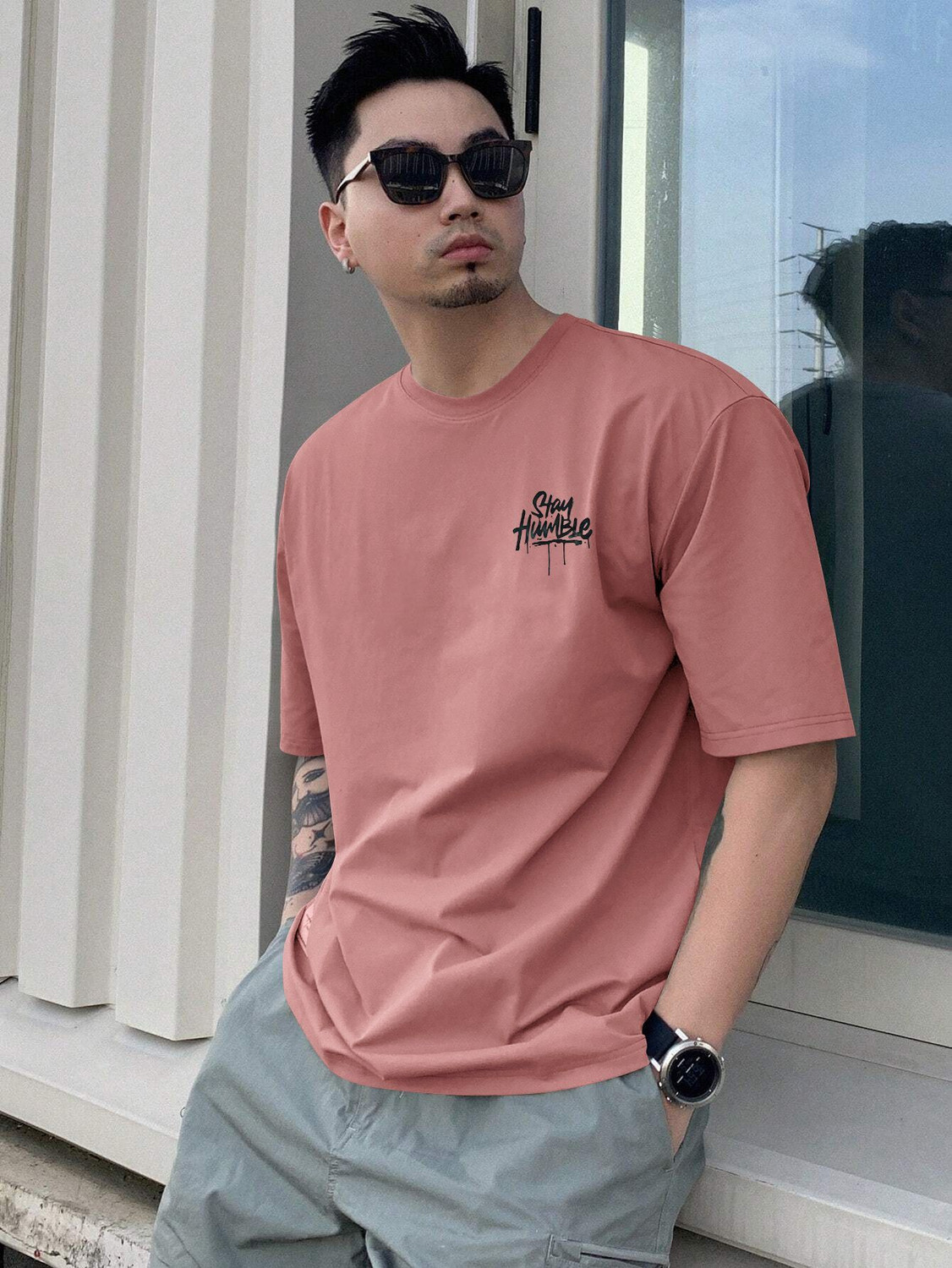 Image of parthcreation Printed Men Round Neck Pink T-Shirt