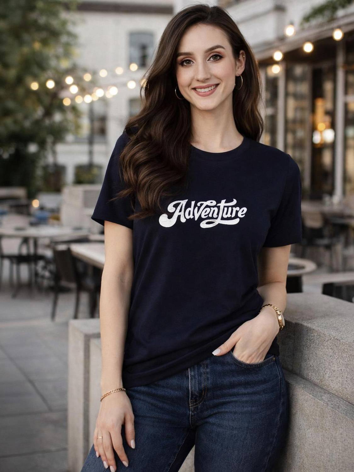 Adyavastram Typography Women Round Neck Blue T-Shirt