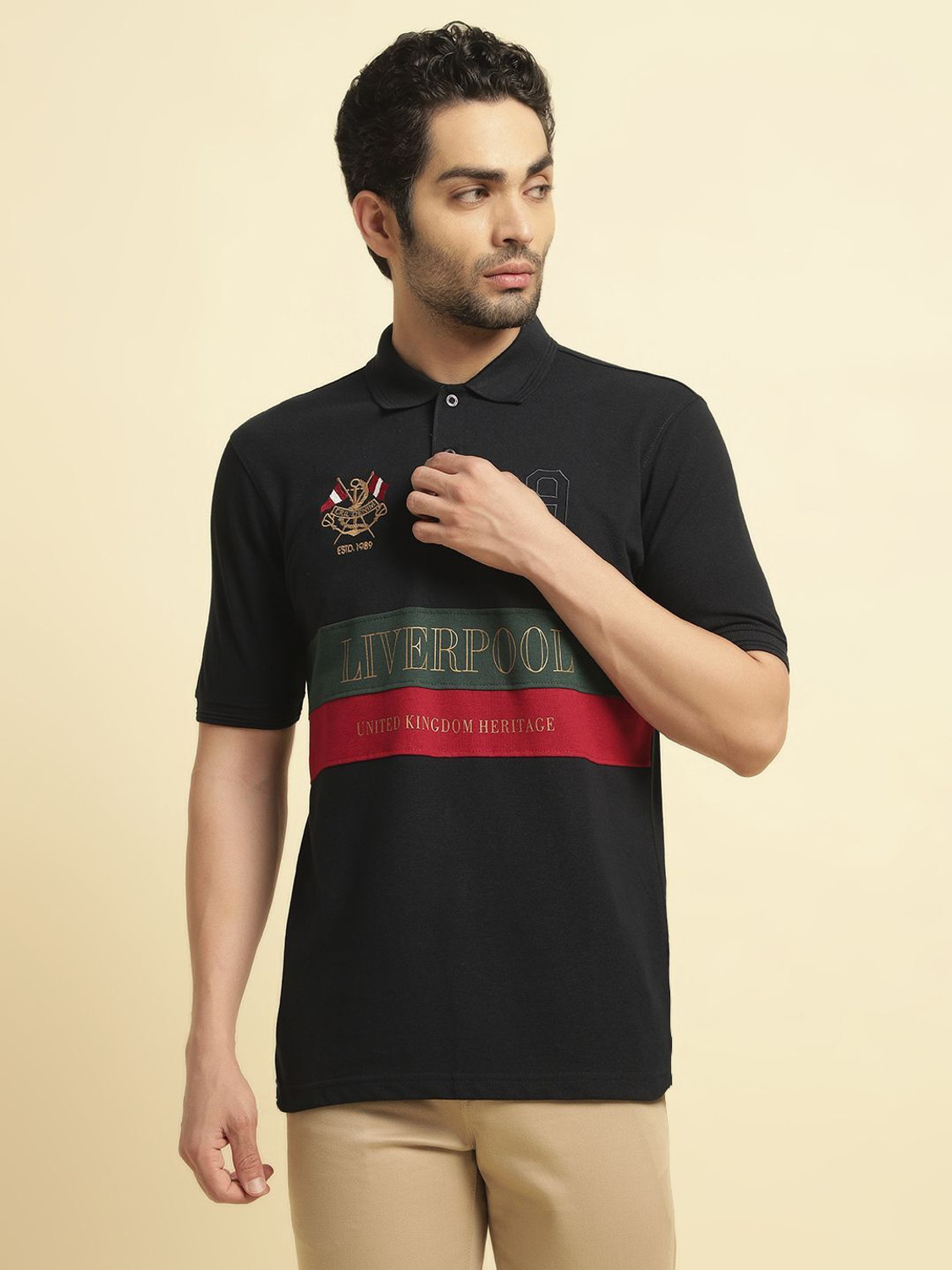Image of CANTABIL Colorblock Men Polo Neck Dark Blue, Multicolor T-Shirt