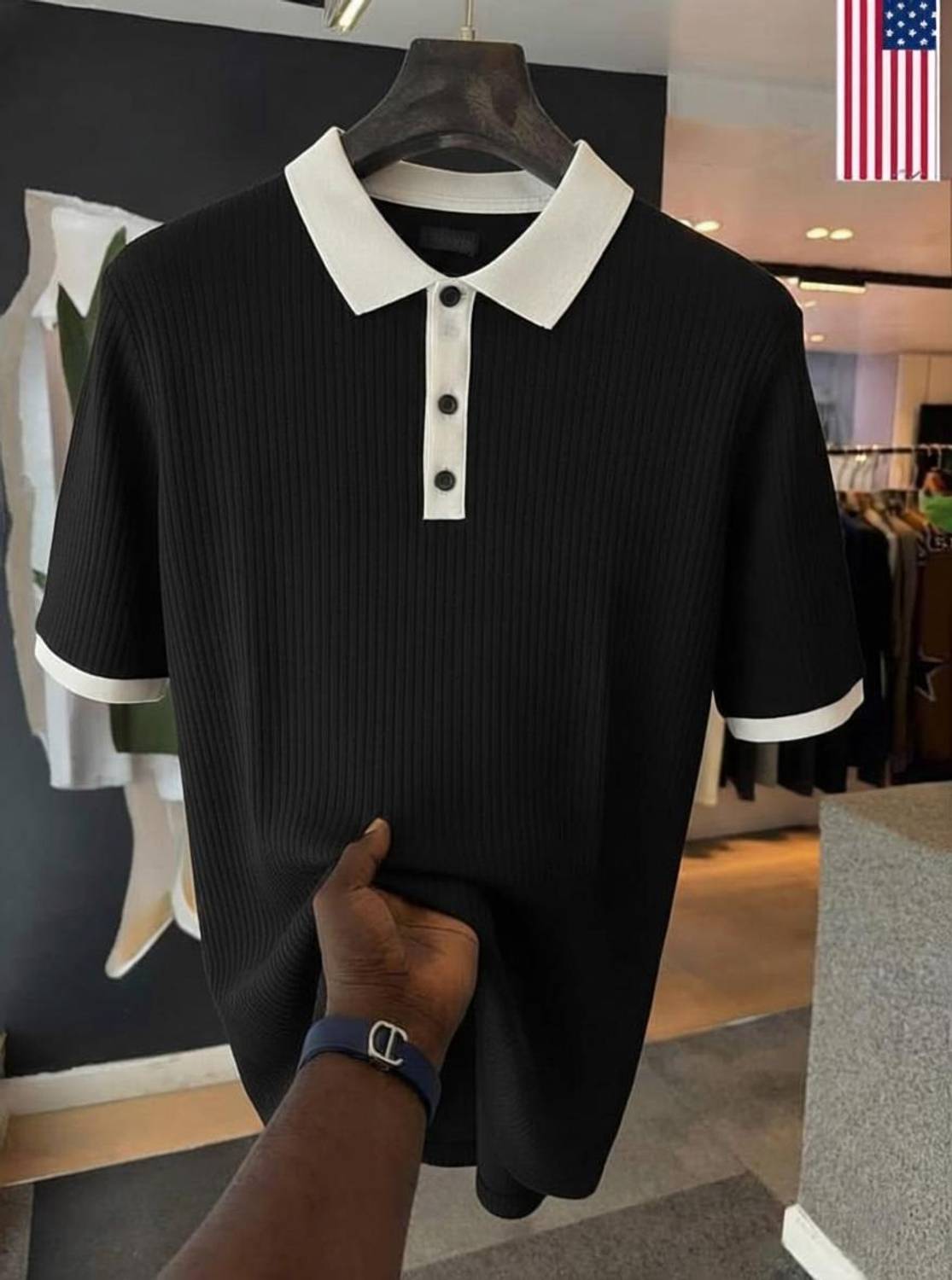 Try Colorblock Men Polo Neck Black T-Shirt - Image 1