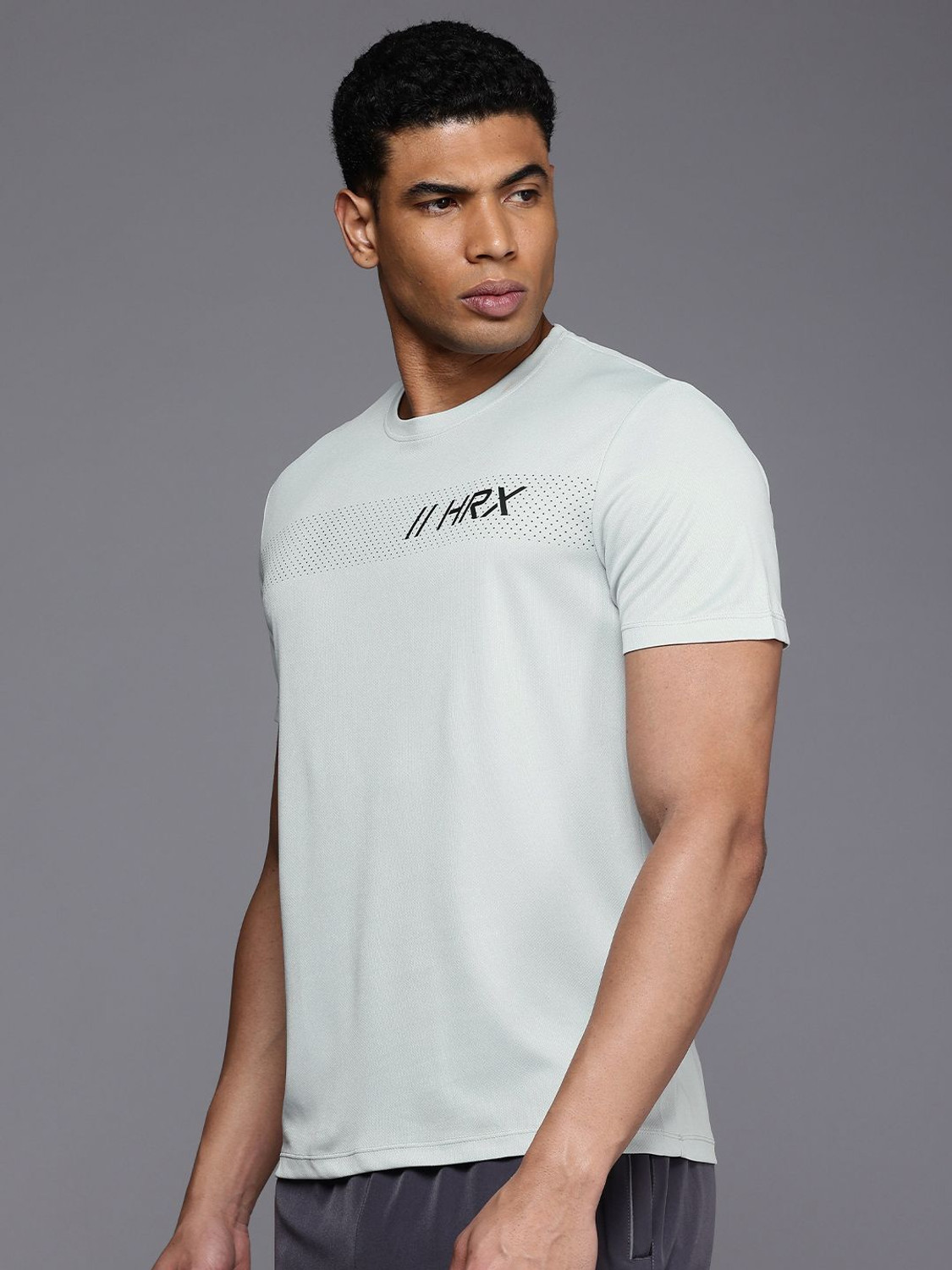 Image of HRX by Hrithik Roshan Printed Men Round Neck Grey T-Shirt