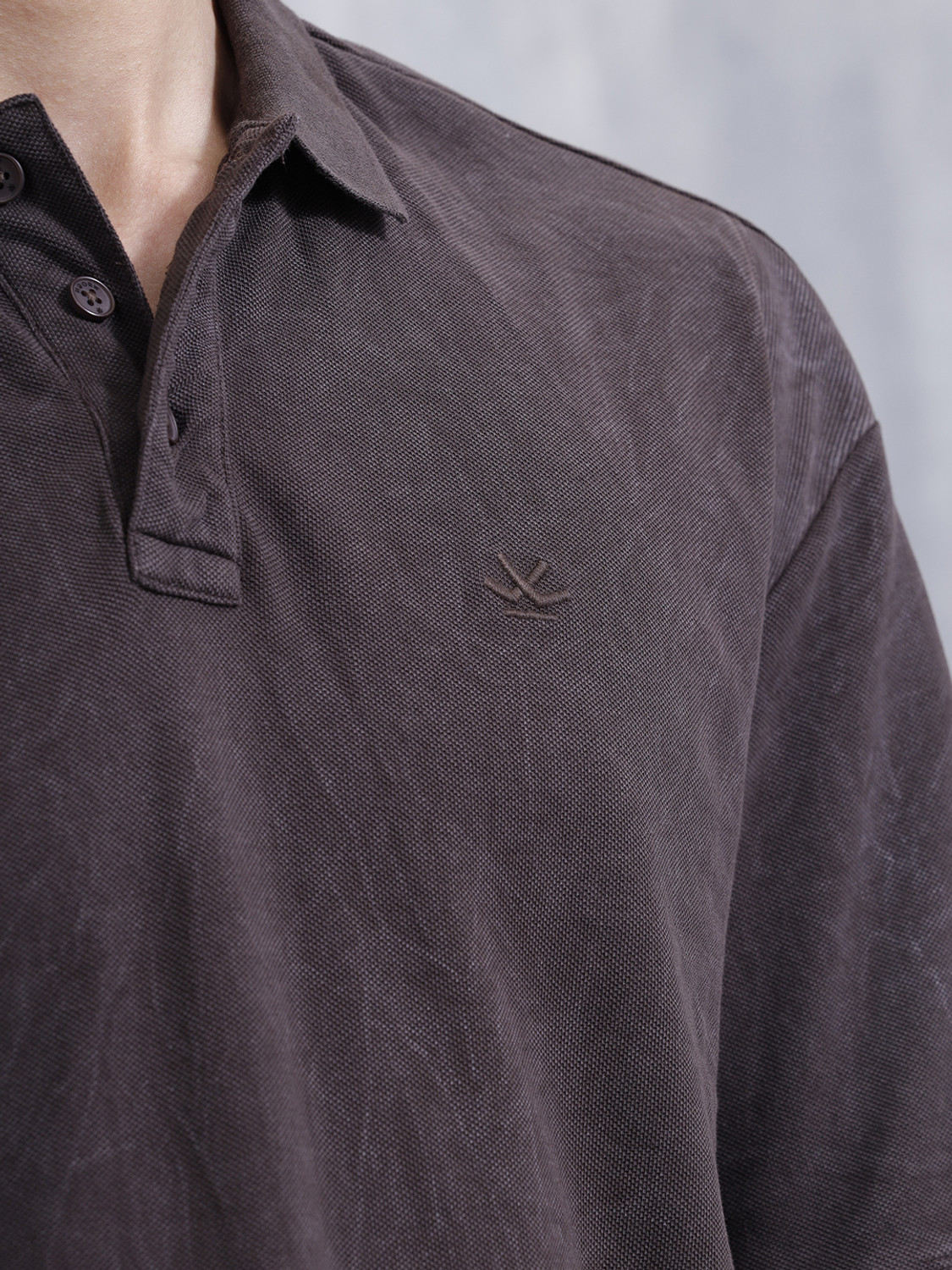 Image of WROGN Washed Men Polo Neck Brown T-Shirt