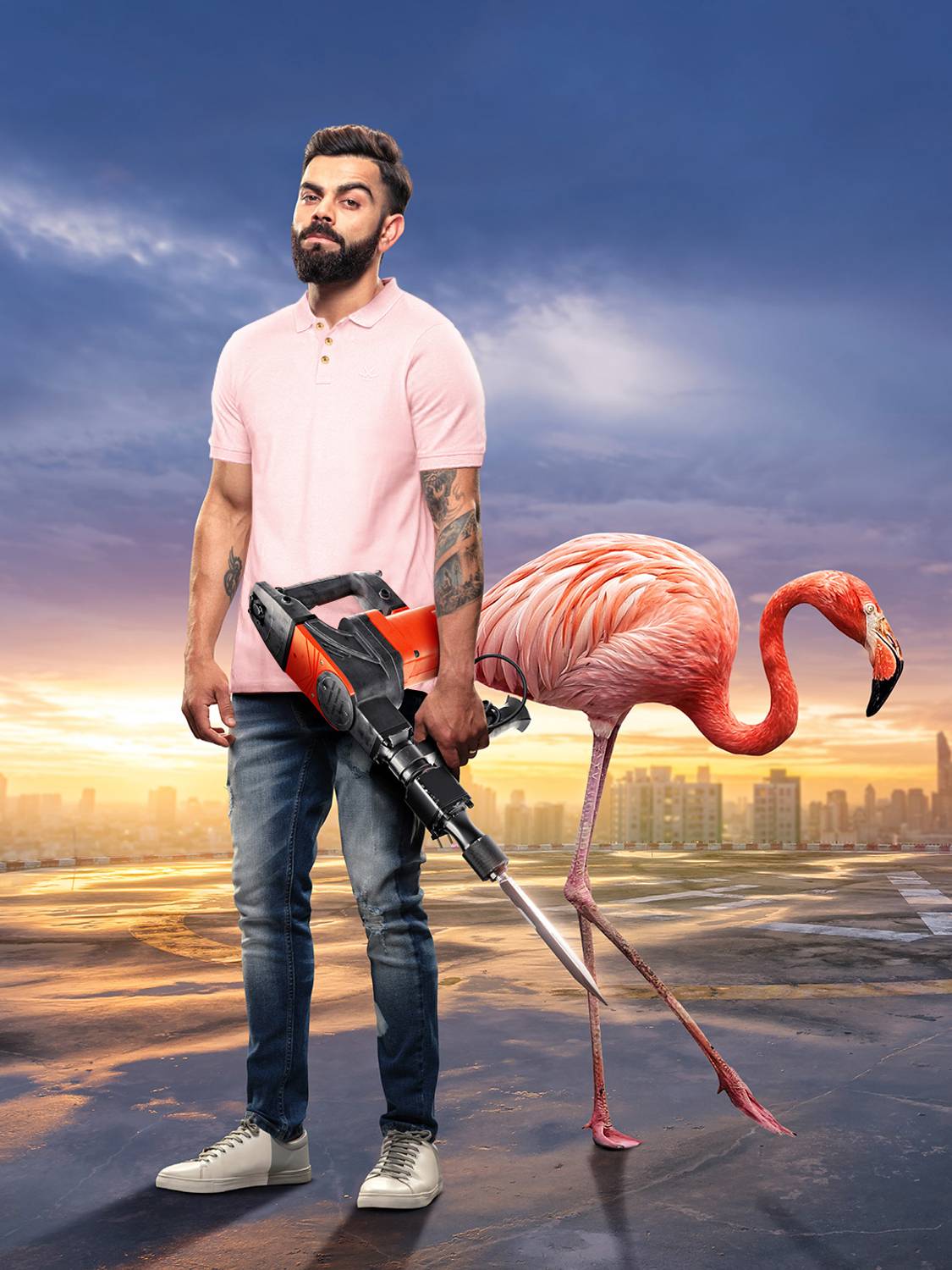 WROGN Men Solid Polo Neck Pure Cotton Pink T-Shirt