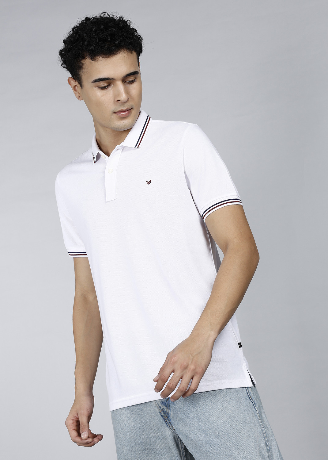 Image of Blackberrys Solid Men Polo Neck White T-Shirt