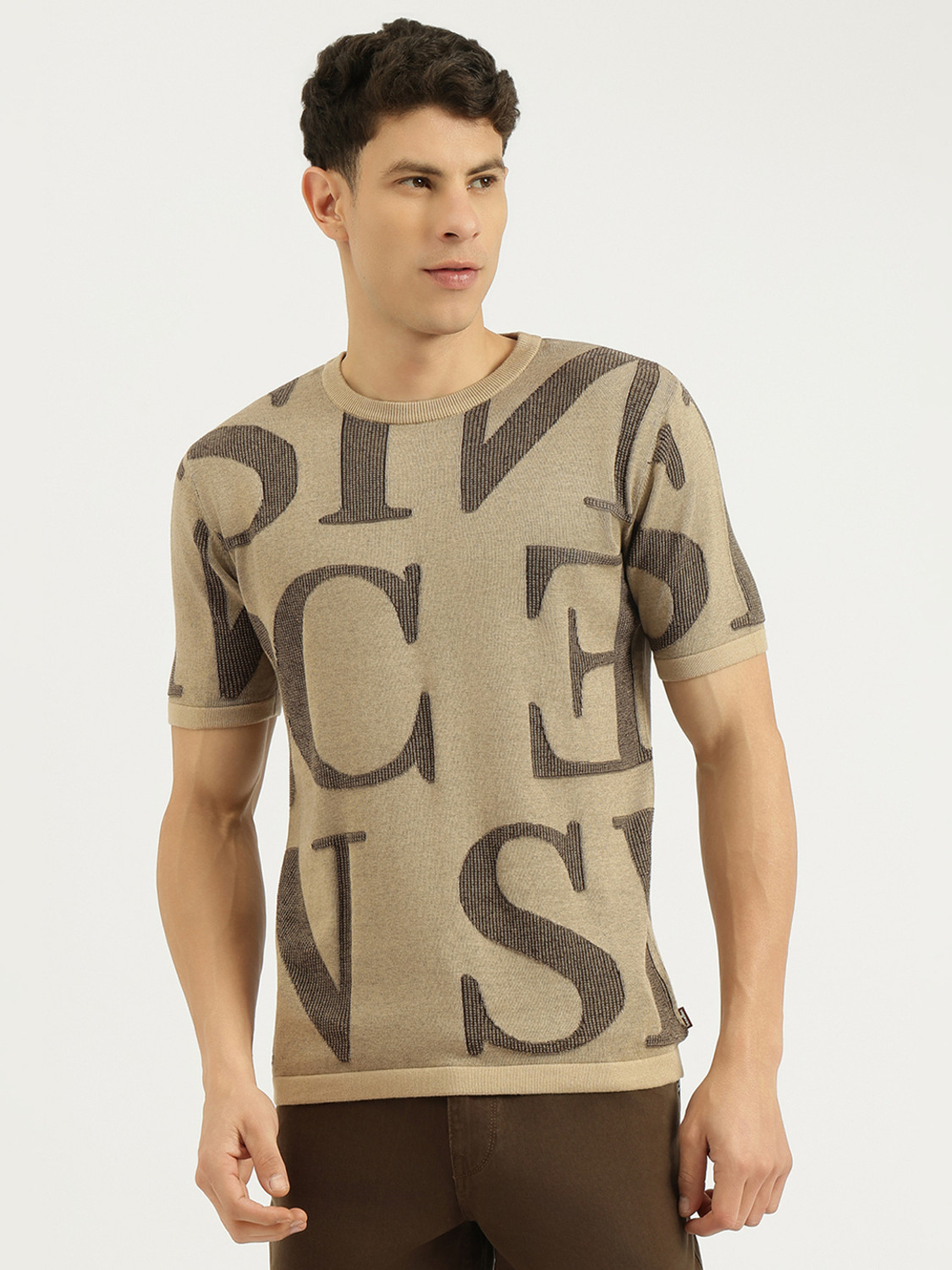 United Colors of Benetton Typography Men Round Neck Brown T-Shirt