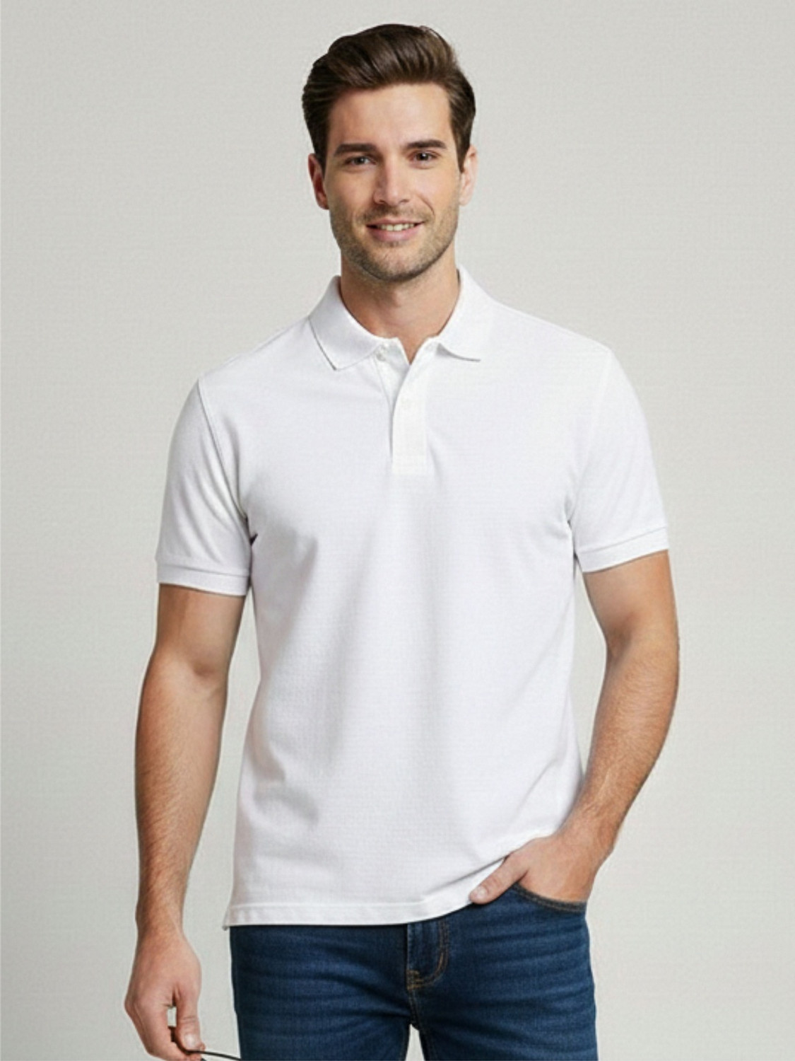 Image of Polo Plus Solid Men Polo Neck White T-Shirt