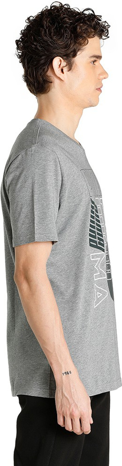 Image of PUMA Printed Men Round Neck Grey T-Shirt