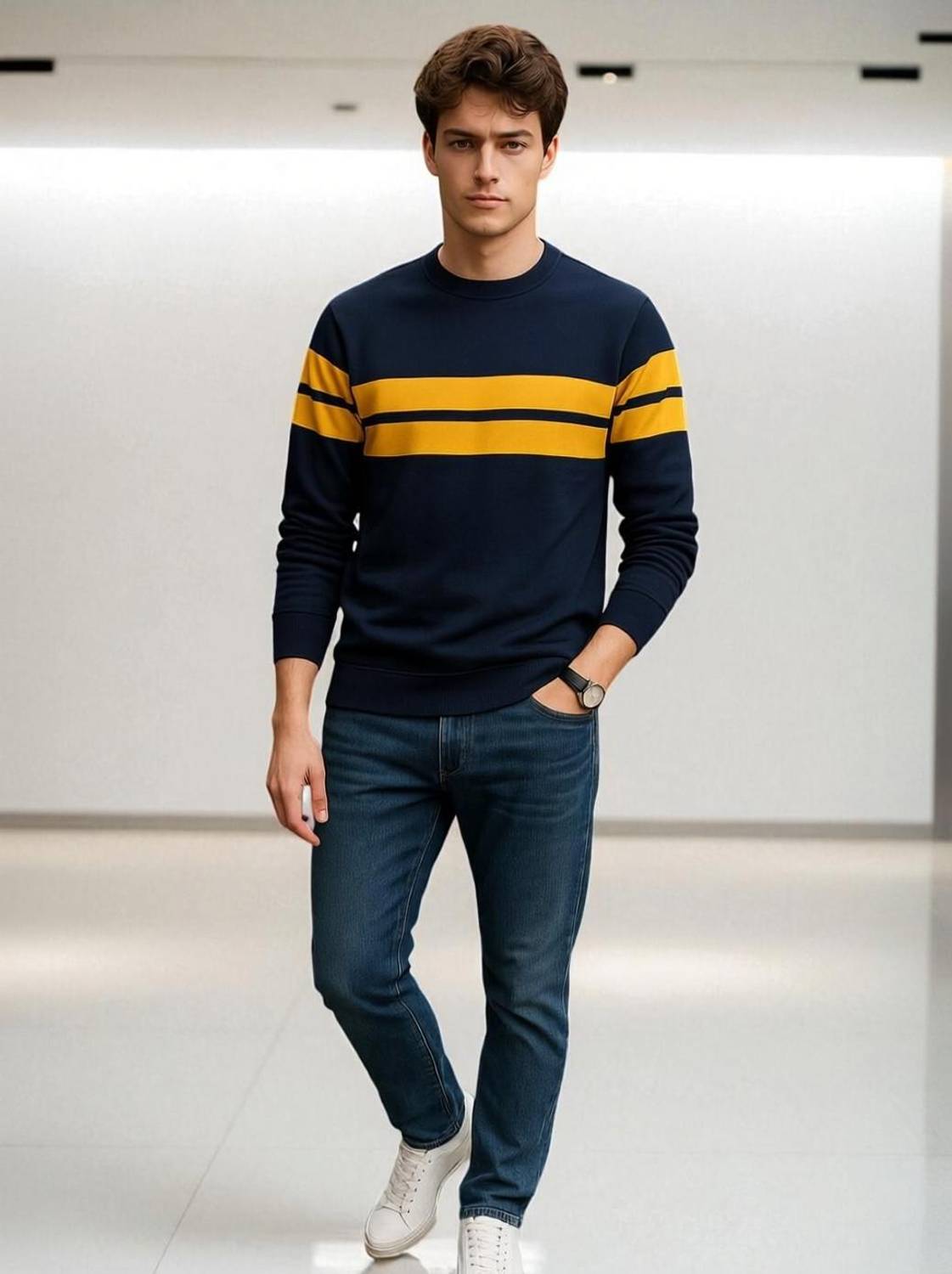 Autna Solid Men Round Neck Navy Blue T-Shirt