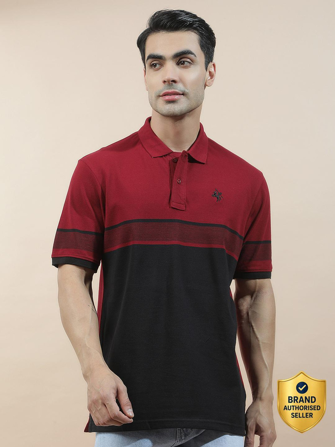 CANTABIL Colorblock Men Polo Neck Maroon T-Shirt