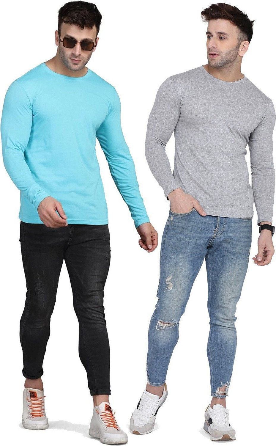 Image of Kroptee Solid Men Round Neck Multicolor T-Shirt