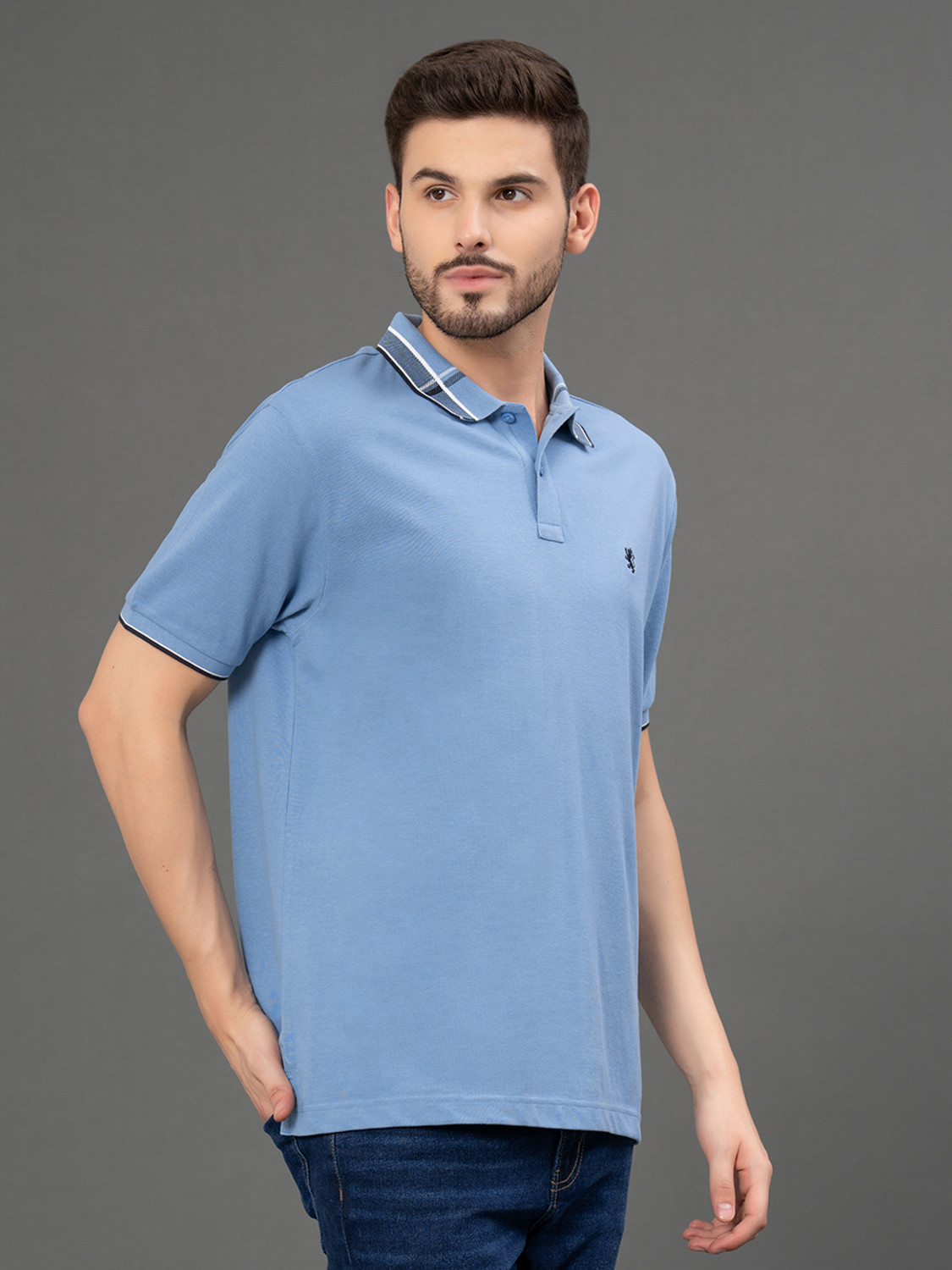 Image of RED TAPE Solid Men Polo Neck Blue T-Shirt
