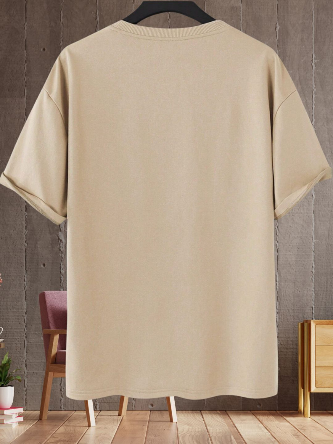 Image of BRIGHTKRAFTS Solid Men Round Neck Beige T-Shirt