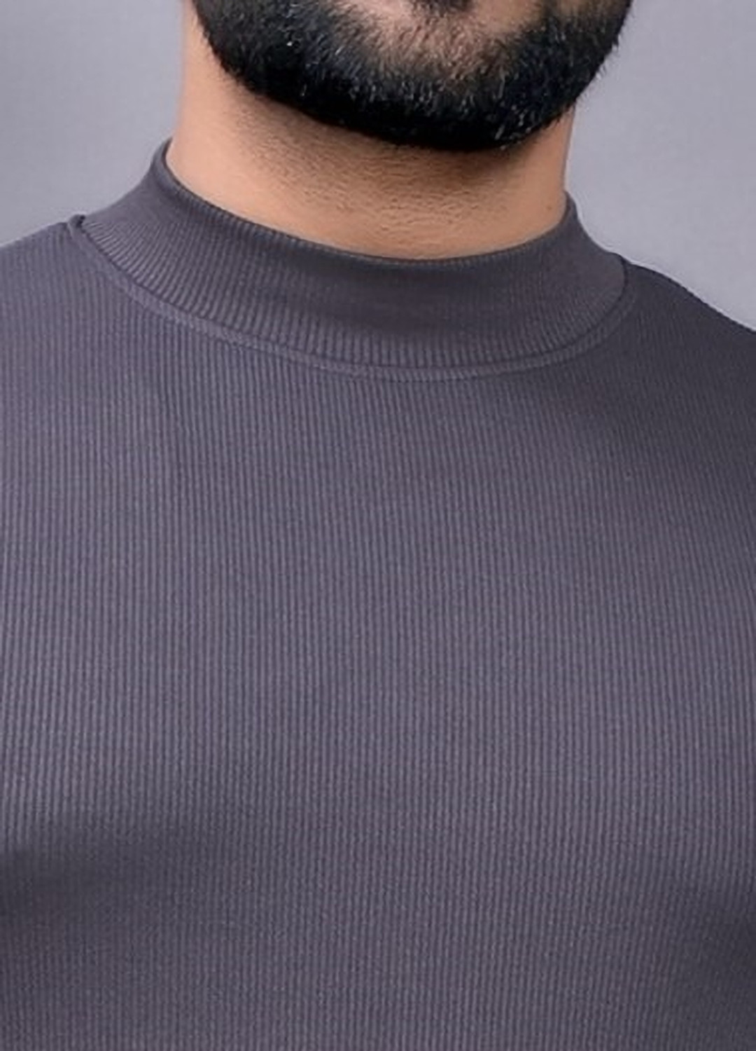 Image of DBAX Solid Men Turtle Neck Grey T-Shirt