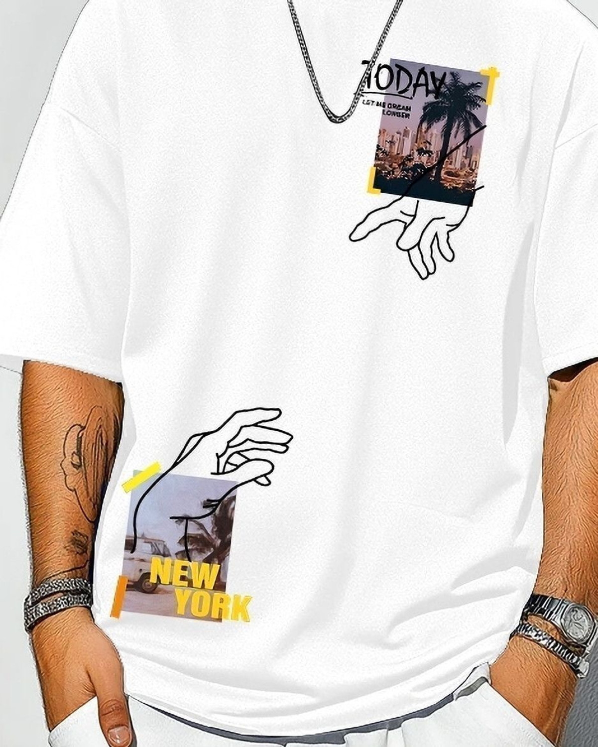 Image of FastColors Printed Men Round Neck White T-Shirt