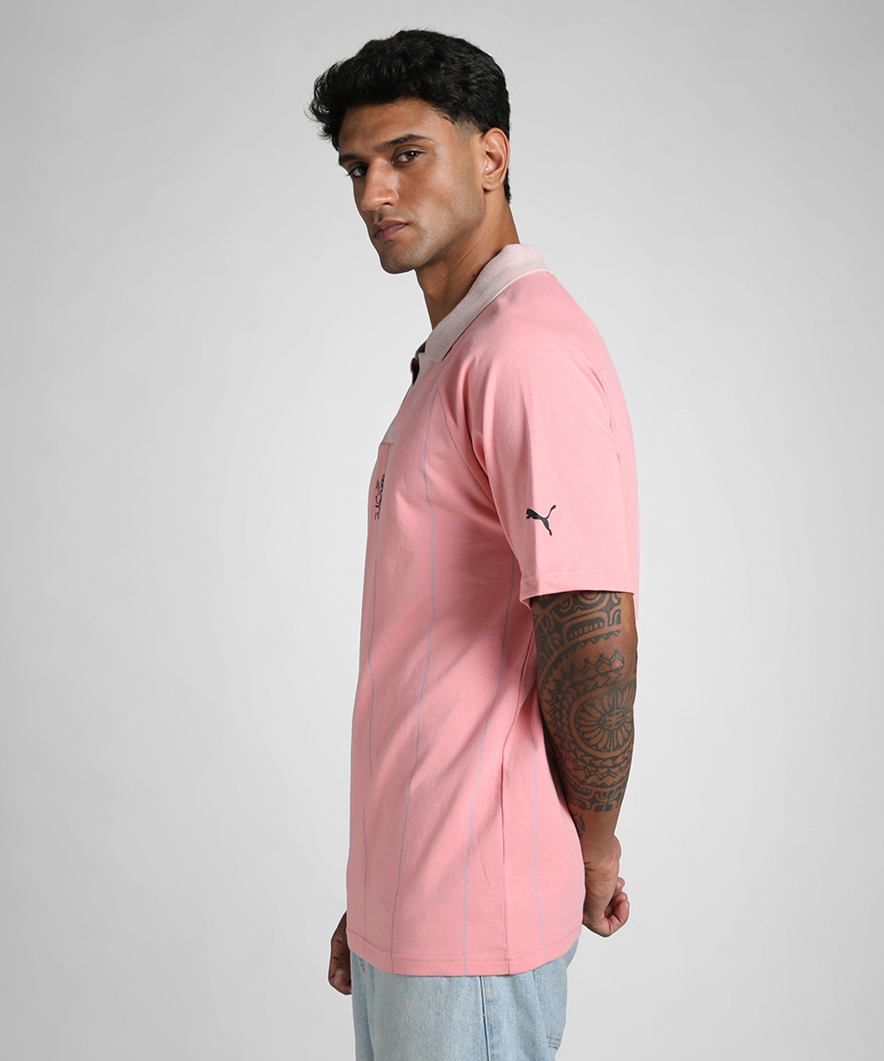 Image of PUMA Printed Men Polo Neck Pink T-Shirt