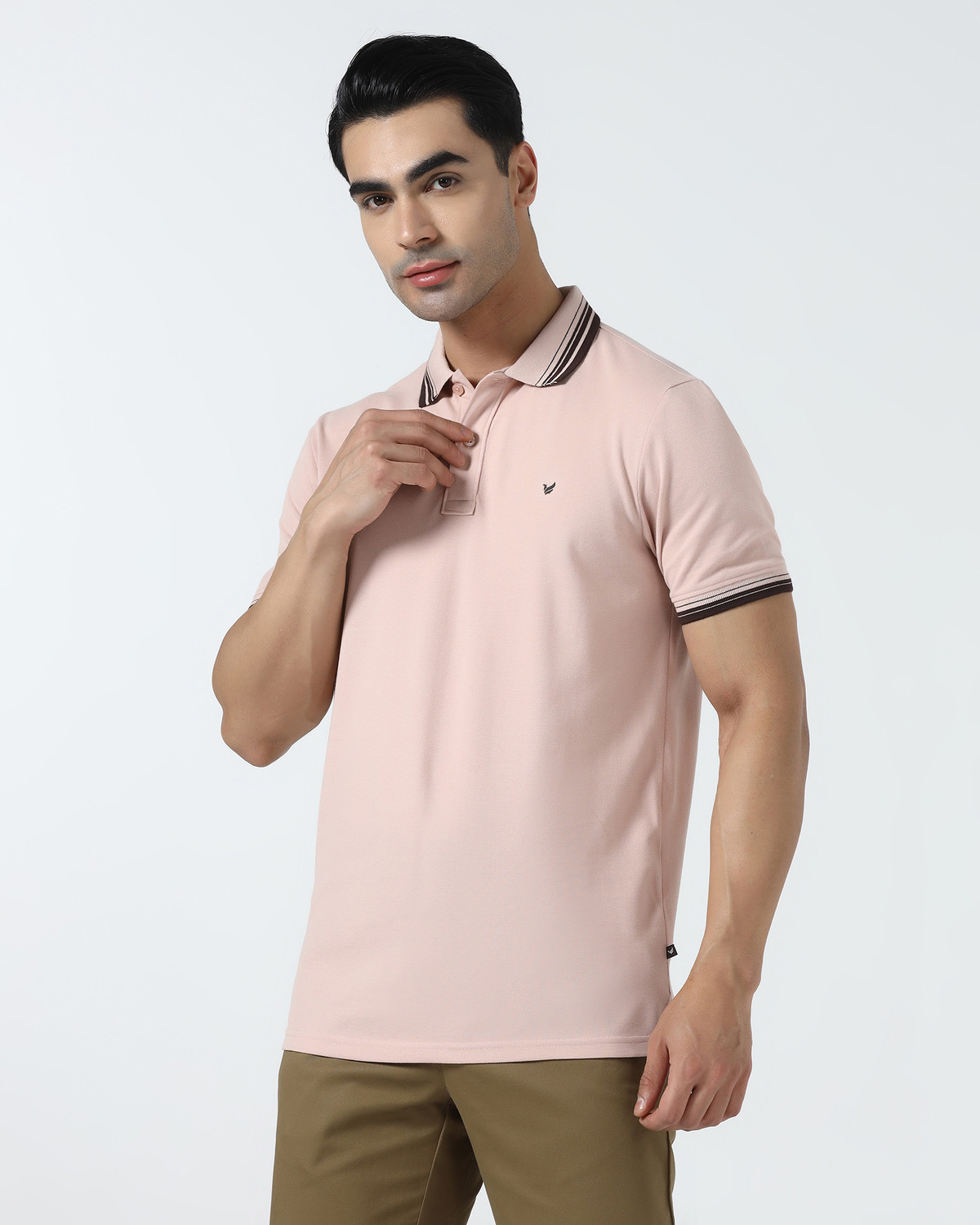 Image of Blackberrys Solid Men Polo Neck Beige T-Shirt