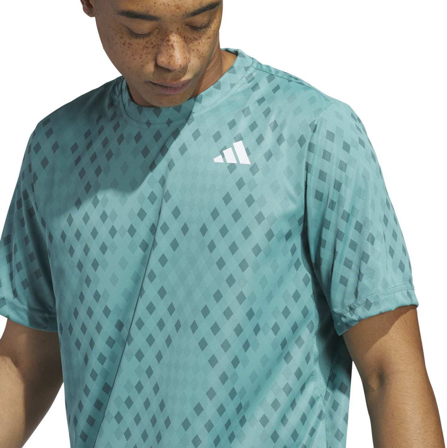 Image of ADIDAS Printed Men Crew Neck Blue T-Shirt