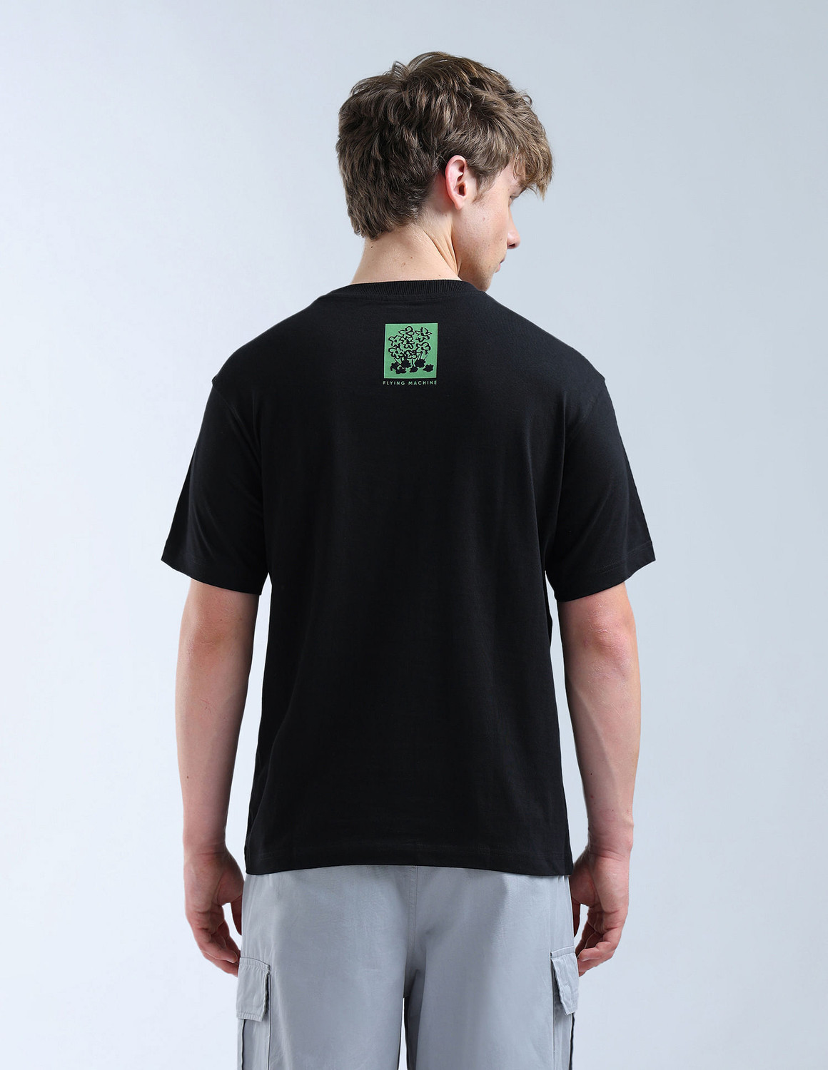 Image of FLYING MACHINE Typography Men Round Neck Black T-Shirt