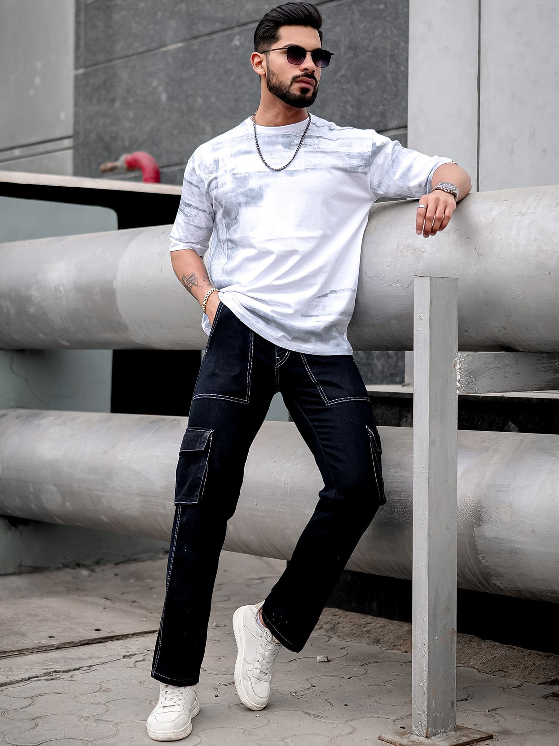 Image of MANIAC Printed Men Round Neck White T-Shirt