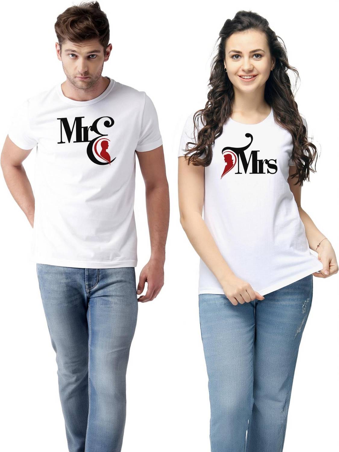 OJSR Printed Couple Round Neck White T-Shirt