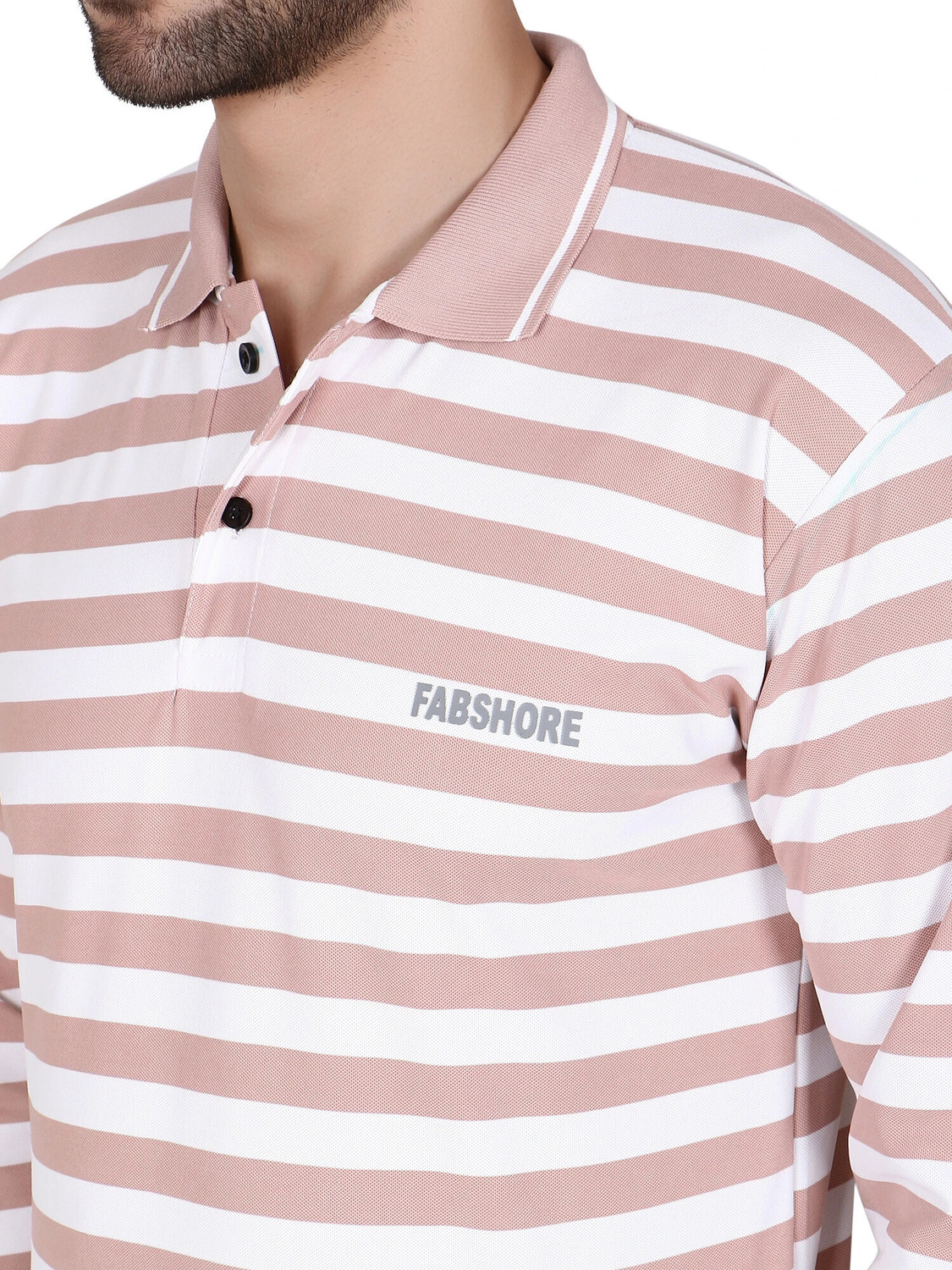 Image of HOC Striped Men Polo Neck Grey T-Shirt