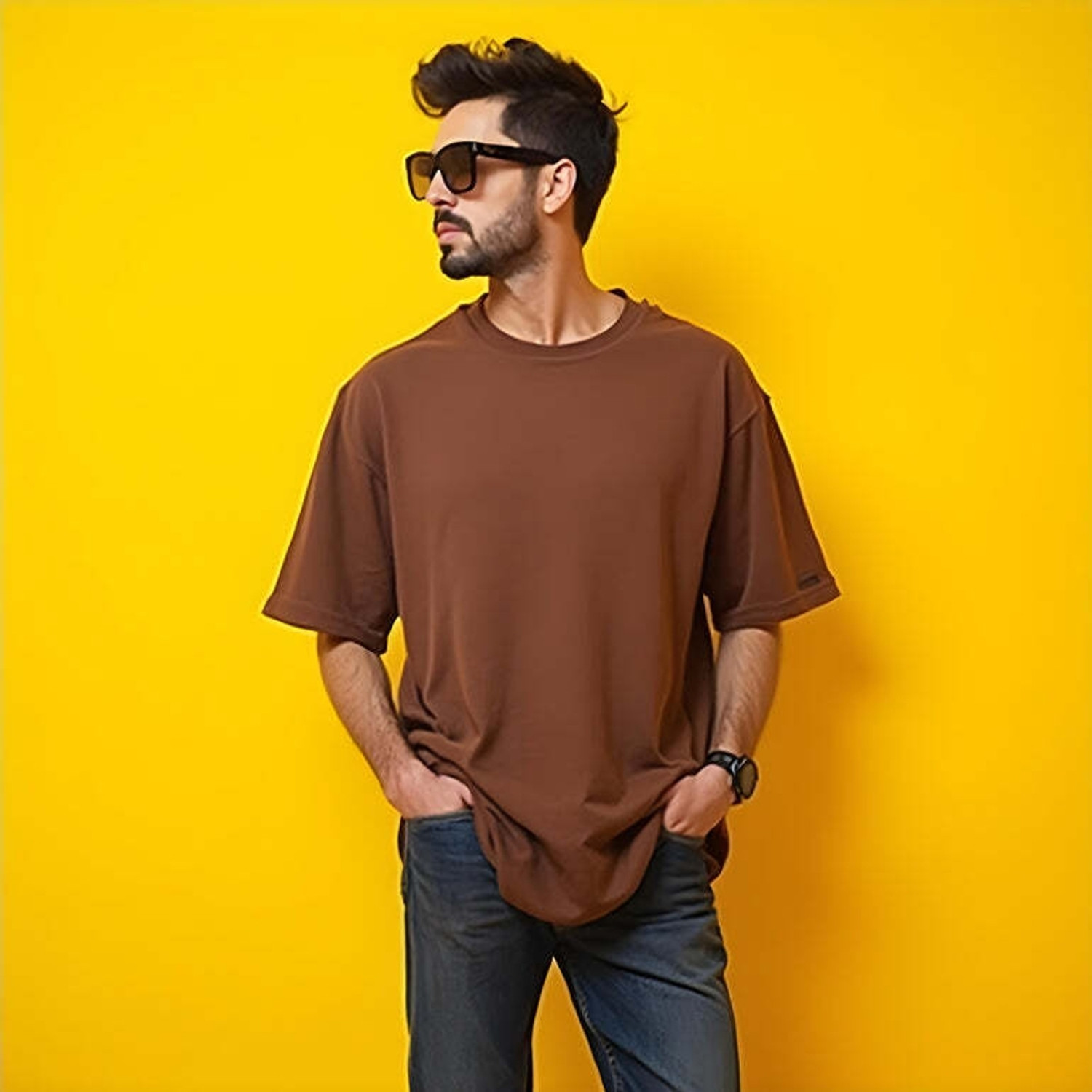 Image of Knite wolf Solid Men Round Neck Brown T-Shirt