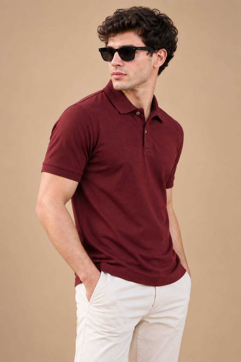 Roadster Solid Men Polo Neck Maroon T-Shirt - Image 3