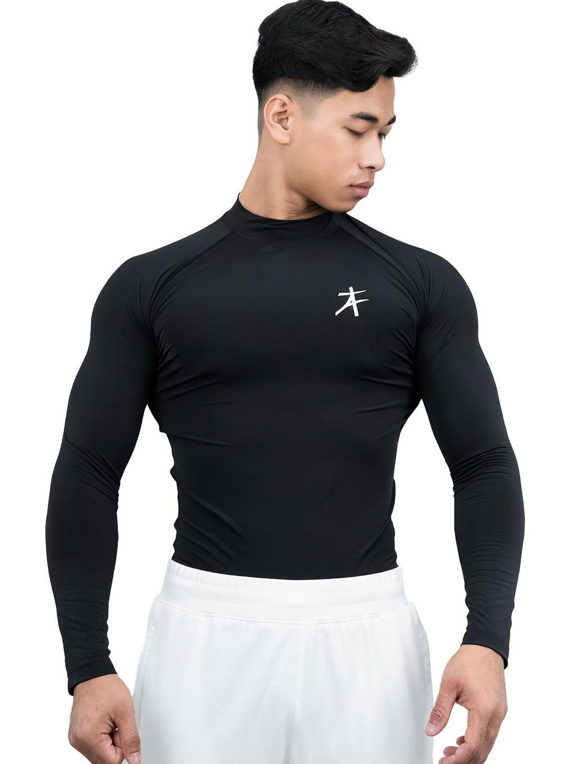 Image of Athflex Solid Men High Neck Black T-Shirt