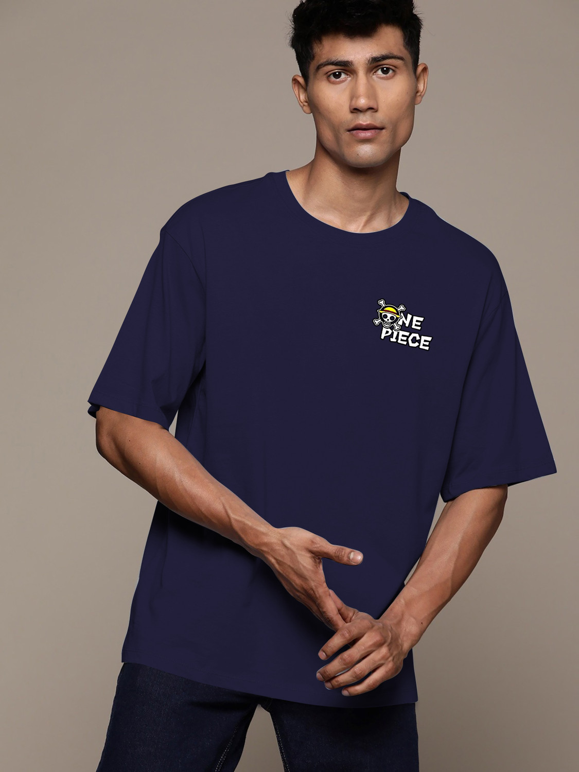 Image of LGR FASHION Printed Men Round Neck Dark Blue T-Shirt