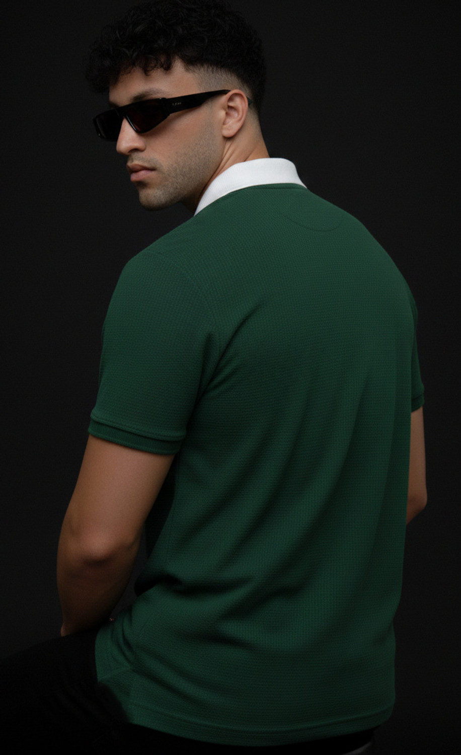 Image of GLOBAL NOMAD Graphic Print Men Polo Neck Dark Green T-Shirt