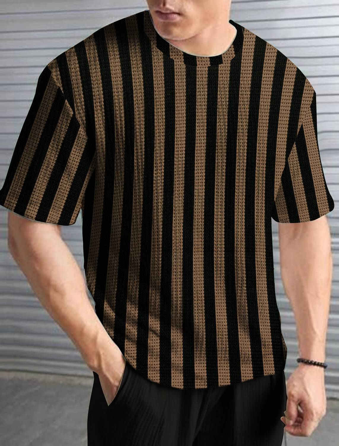 KAJARU Brown Striped Men's T-Shirt - Image 4