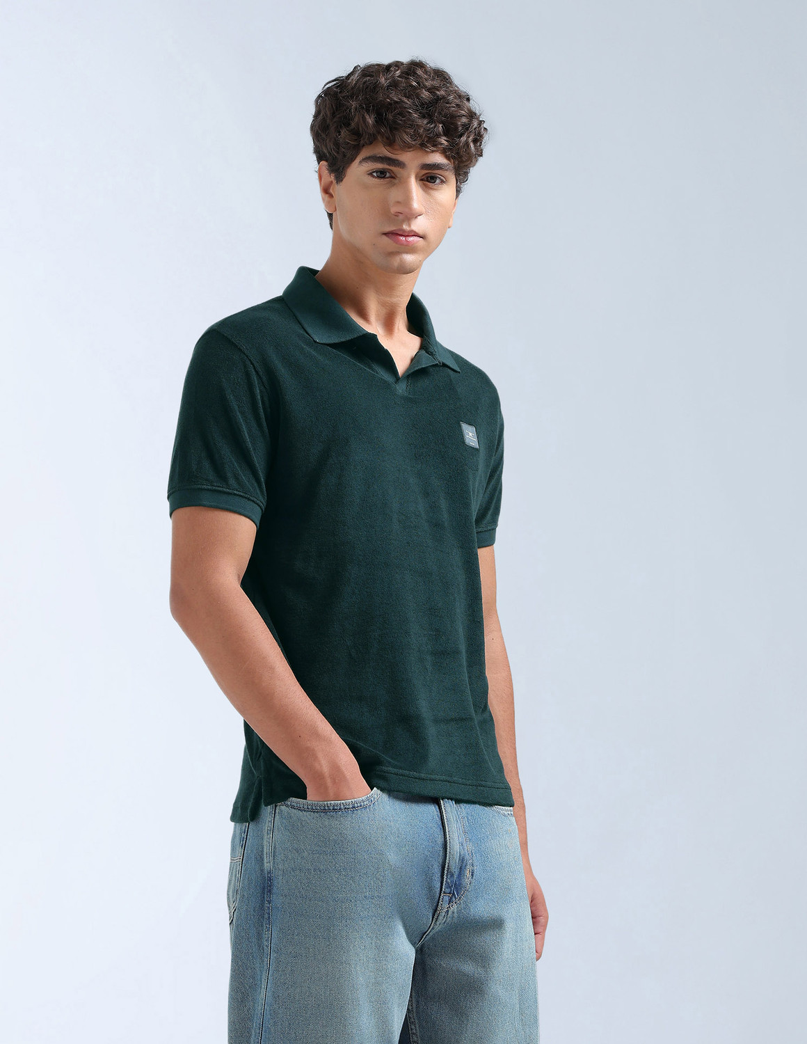 Image of FLYING MACHINE Solid Men Polo Neck Green T-Shirt