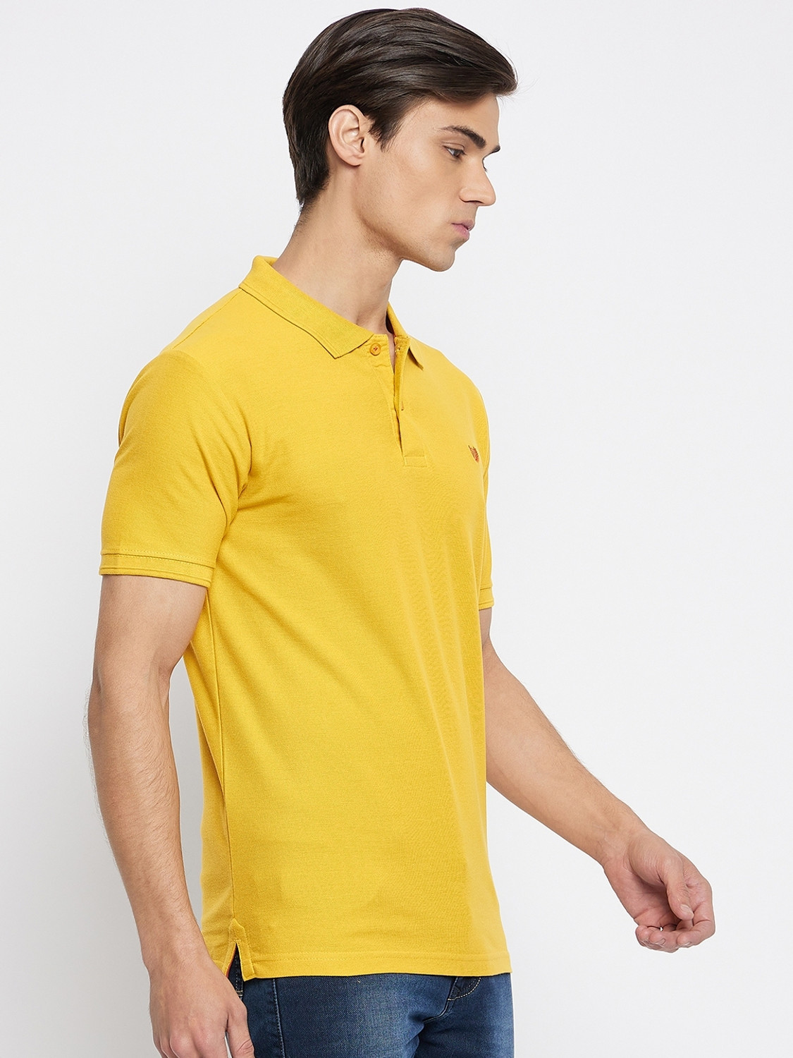 Image of DUKE Solid Men Polo Neck Yellow T-Shirt