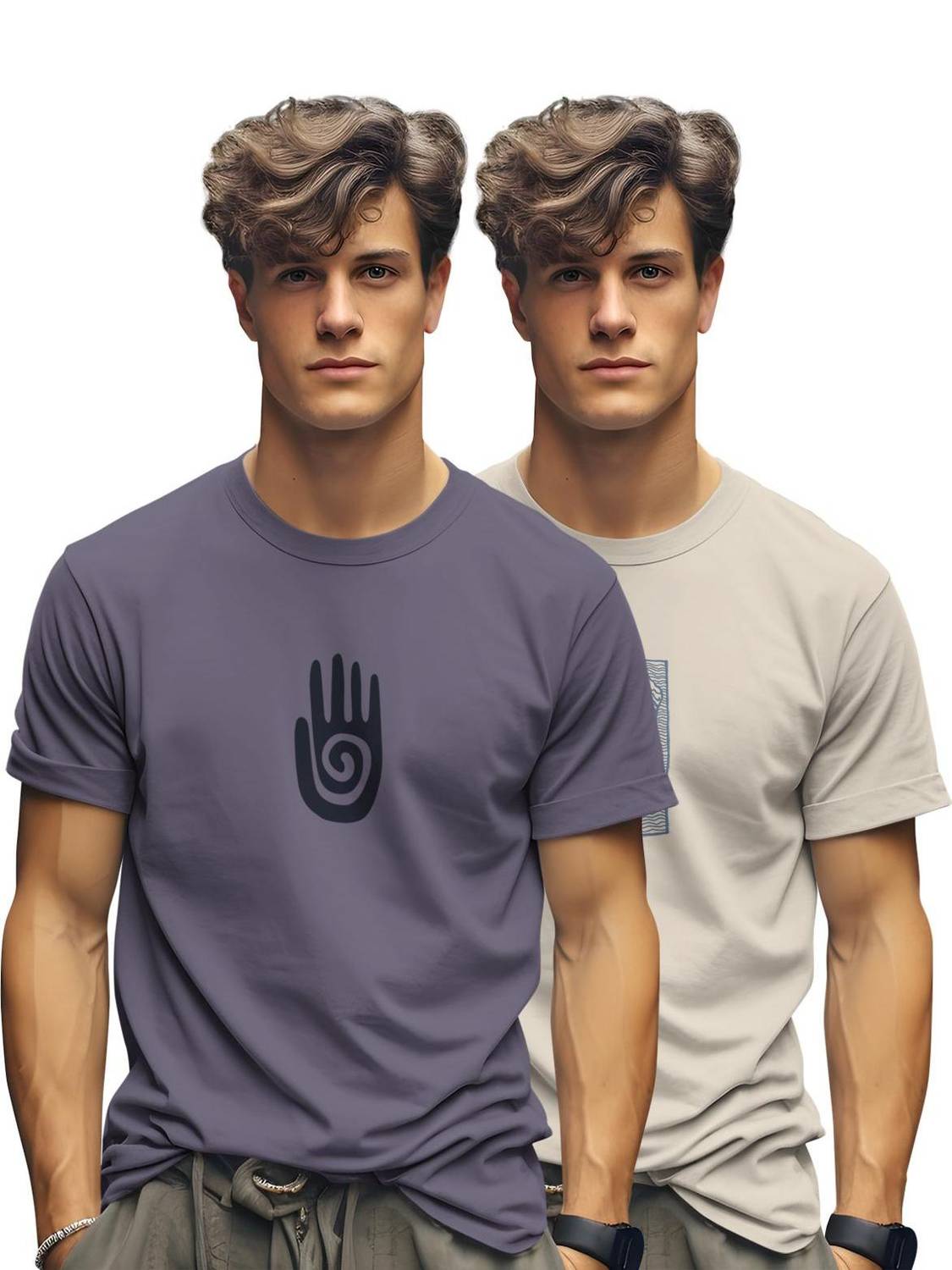 Bullmer Pack of 2 Men Printed Round Neck Cotton Blend Multicolor T-Shirt