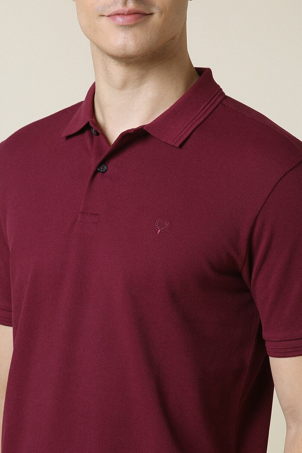 Image of Allen Solly Solid Men Polo Neck Maroon T-Shirt