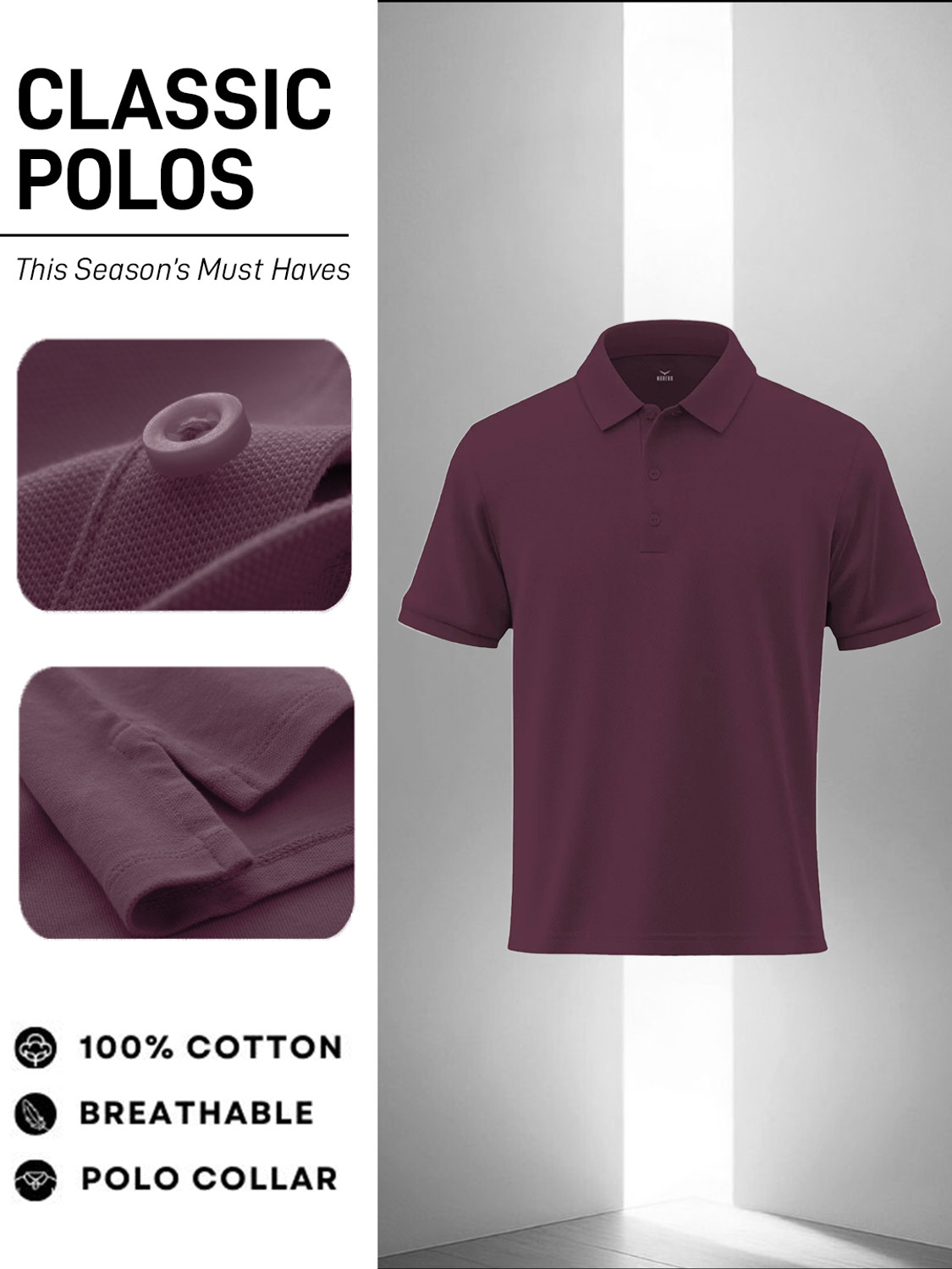 Image of NOBERO Solid Men Polo Neck Purple T-Shirt